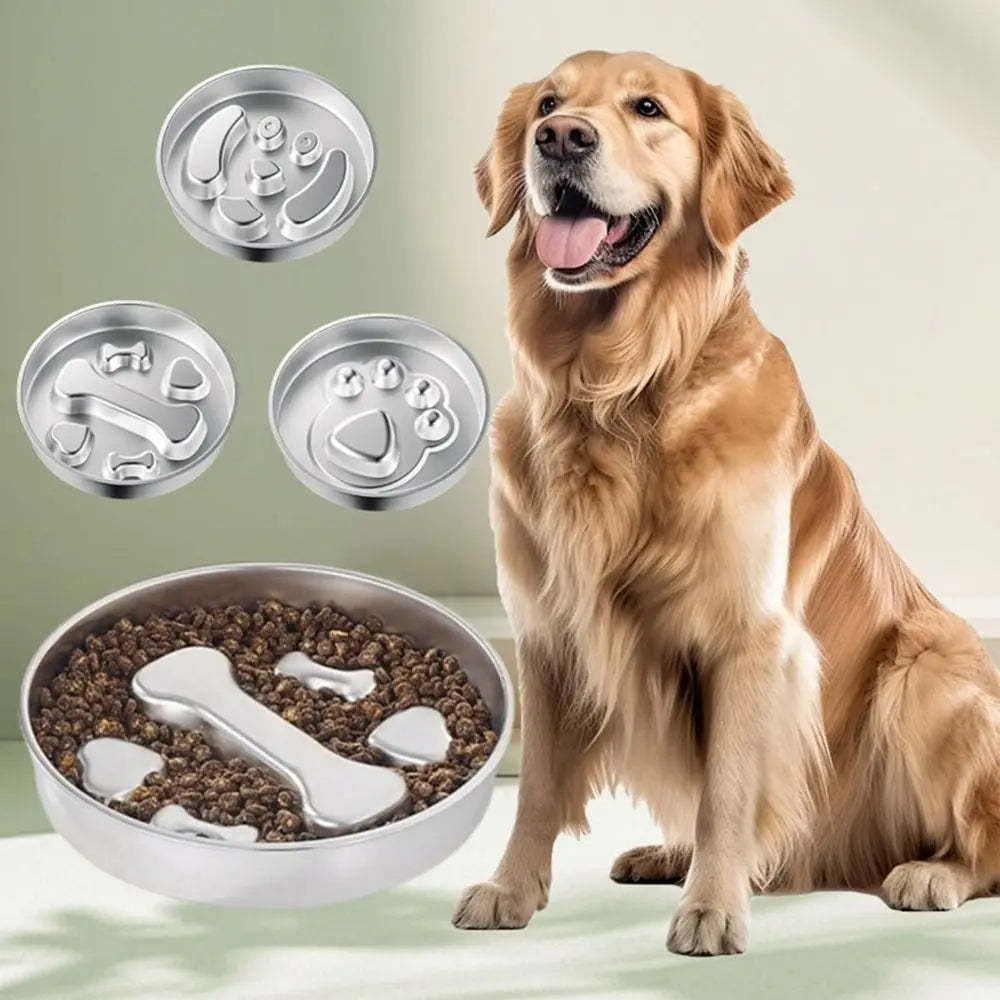 Creative Stainless Steel Dog Slow Food Bowl Large Capacity Paw Print Pet Slow Feeder Rustproof Washable Dog Bowl for Cats/Dogs