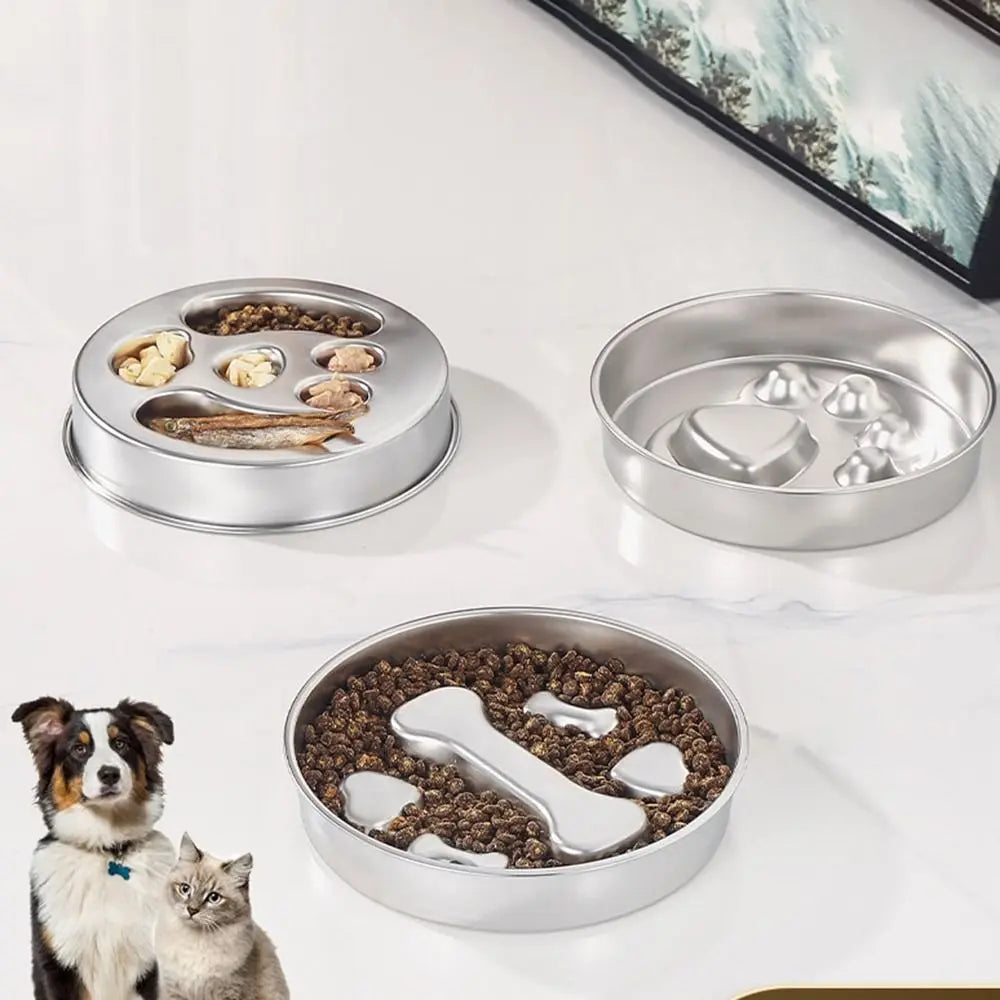 Creative Stainless Steel Dog Slow Food Bowl Large Capacity Paw Print Pet Slow Feeder Rustproof Washable Dog Bowl for Cats/Dogs