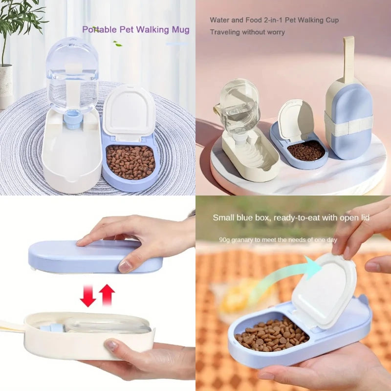 Portable Pet Water Bottle & Food Dispenser for Cats, Dogs, Rabbits - Travel-Friendly Outdoor Feeder with Drinking Cup & Food Con