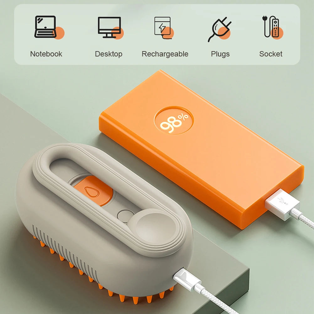 USB Rechargeable Soft Brush With Electric Water Spray Cat Dog Grooming Comb for Washing Brushing for Short Long Haired Pets