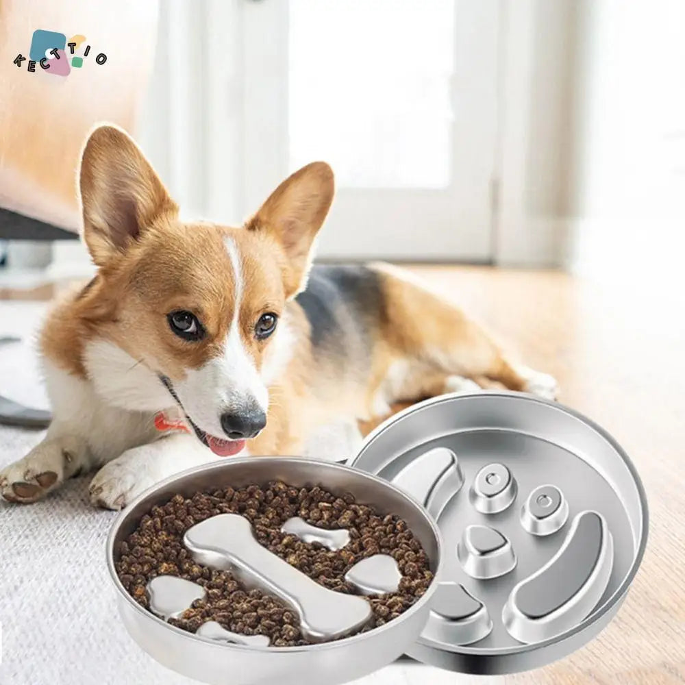 Creative Stainless Steel Dog Slow Food Bowl Large Capacity Paw Print Pet Slow Feeder Rustproof Washable Dog Bowl for Cats/Dogs