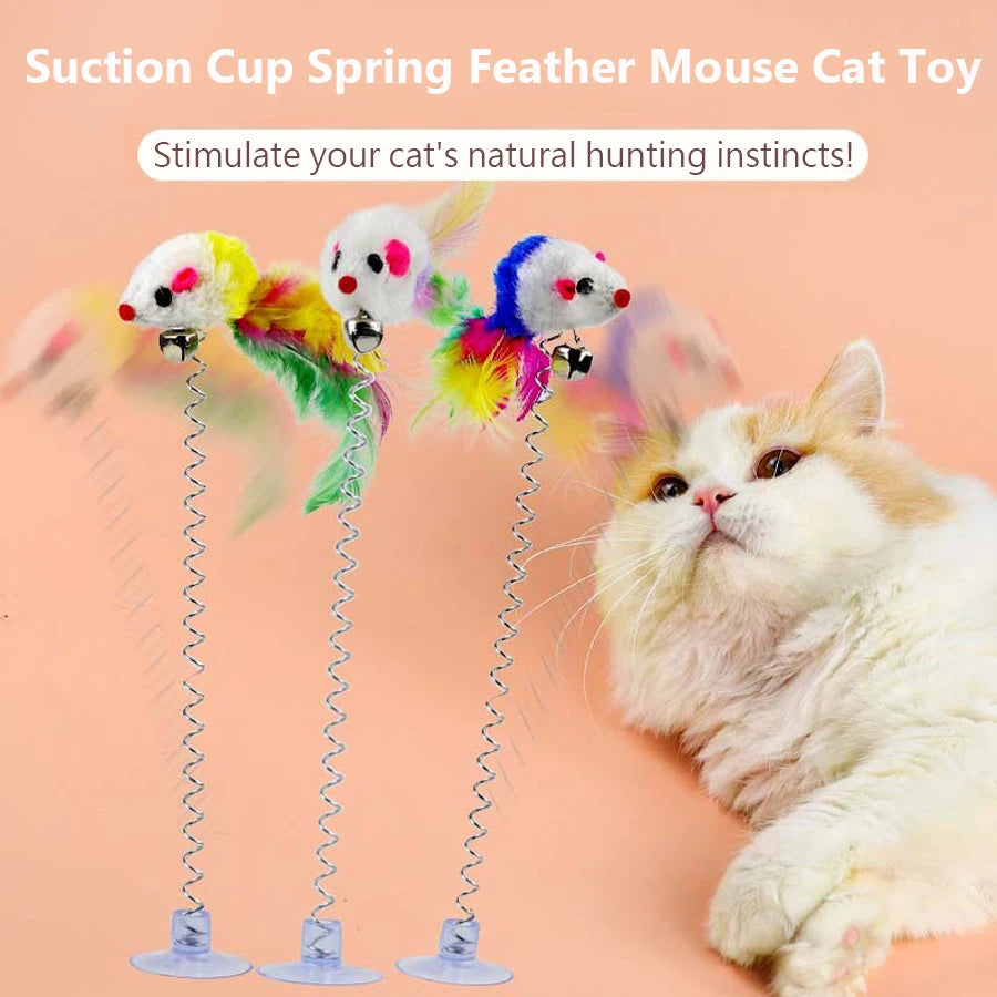 Swinging Mouse Toy - Feather with Bell Sound, Interactive Cat Toy