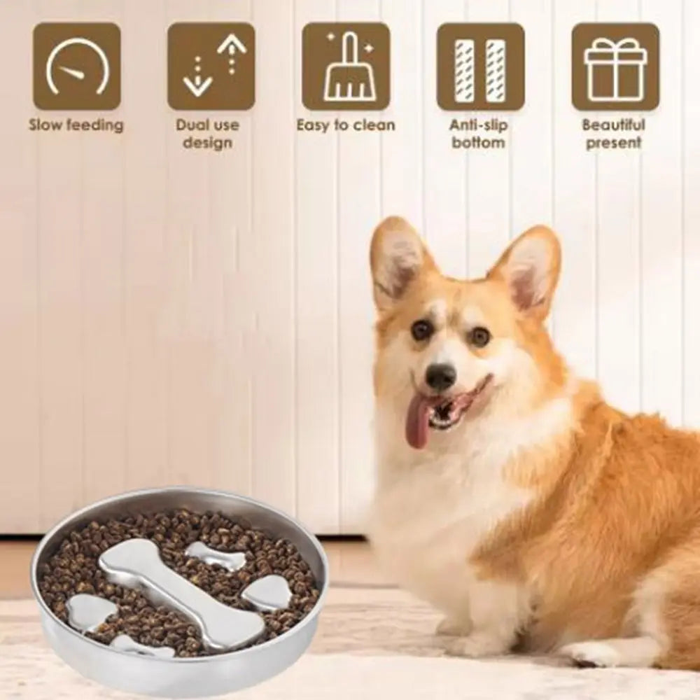 Creative Stainless Steel Dog Slow Food Bowl Large Capacity Paw Print Pet Slow Feeder Rustproof Washable Dog Bowl for Cats/Dogs