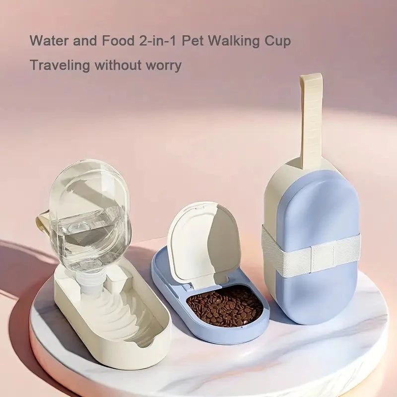 Leakproof Travel Pet Water Bottle with Built-in Food Storage & Collapsible Bowl - Lightweight Durable Design for Dogs, Cats - Id