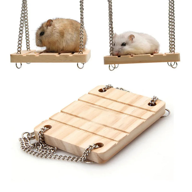 Small Animals Toys Hamster Chinchilla Toys Wooden Swing Harness Hanging Bed Parrot Rest Mat Pet Hanging Pet Toys Accessories