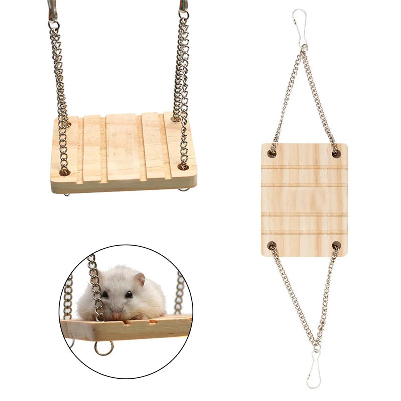 Small Animals Toys Hamster Chinchilla Toys Wooden Swing Harness Hanging Bed Parrot Rest Mat Pet Hanging Pet Toys Accessories