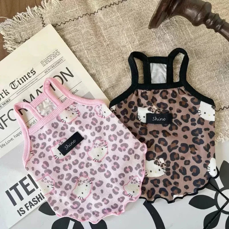 Spring Summer 2025 New Pet Clothes Spice Girls Wind Suspenders Leopard-Print Kitty Ice Silk And Cool Fabrics Cats Dogs Wear Them