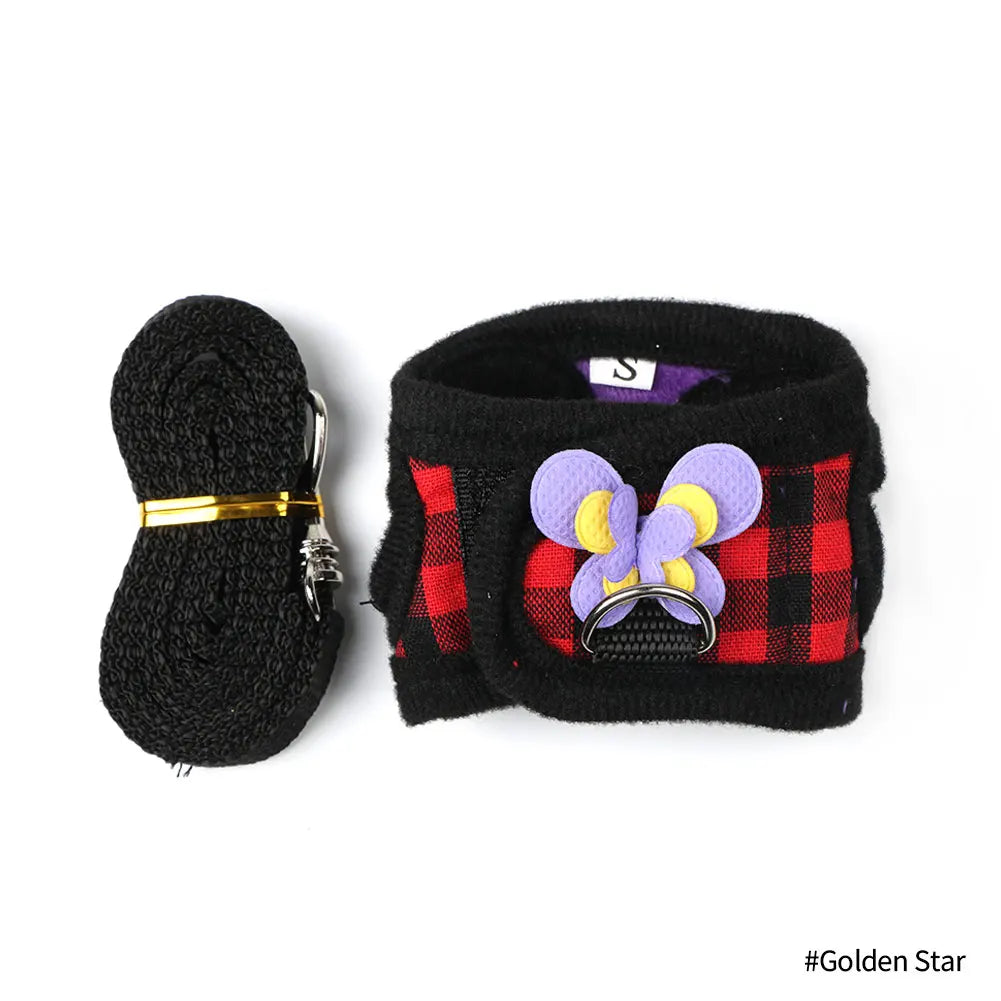 Small Pet Two-legged Chest Strap Outdoor Traction Rope Leash Clothes For Chinchilla Dutch Guinea Pig Breathable Denim Corset