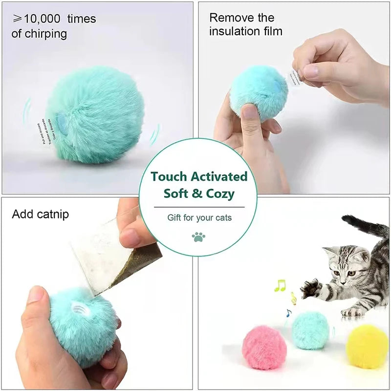 Interactive Ball Smart Cat Toys, Electric, Catnip, Training, Touch, Squeak