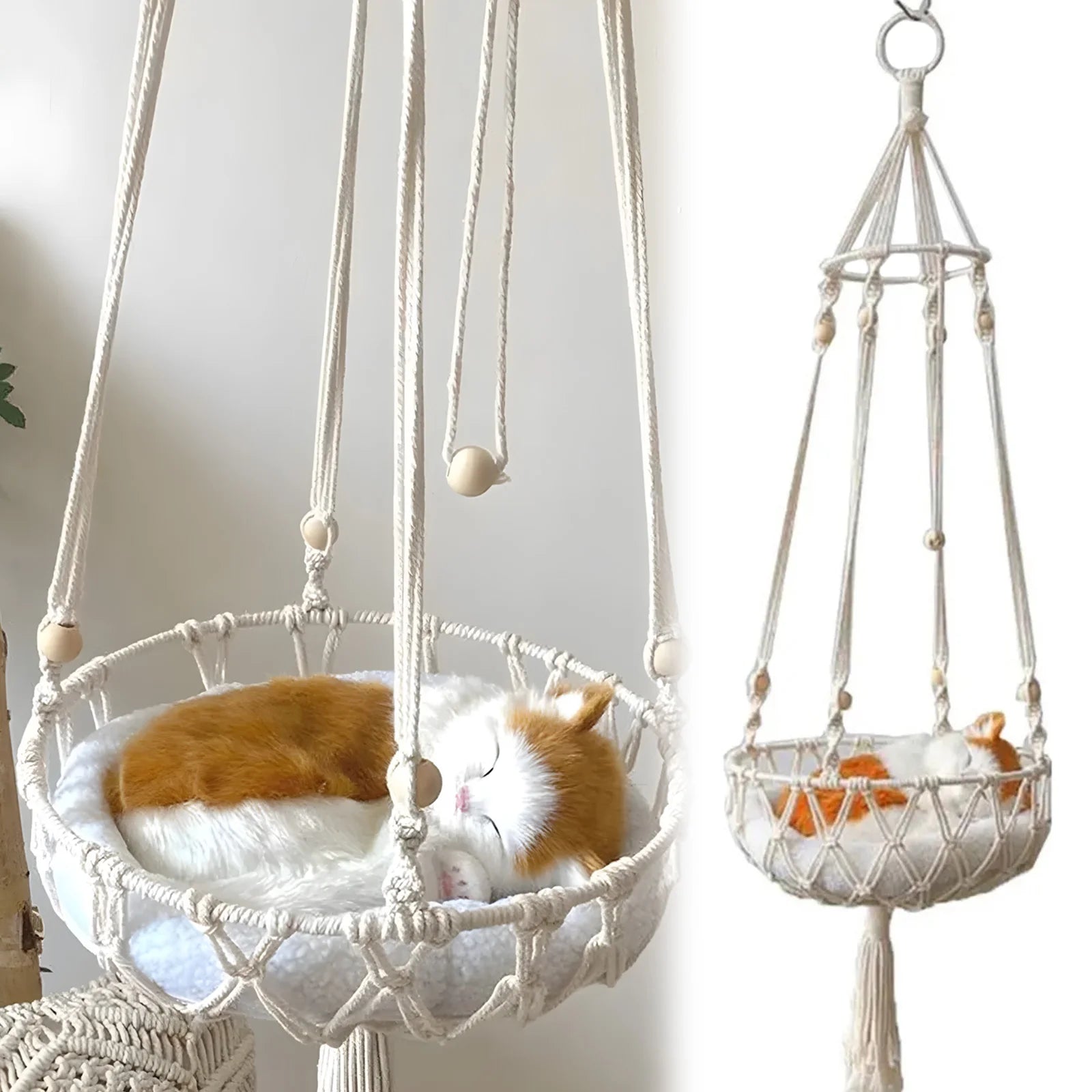 Cat Hammock Bed, Hanging Indoor Cat Bed, Ceiling Catio Swing for Playing Sleeping Climbing and Lounging