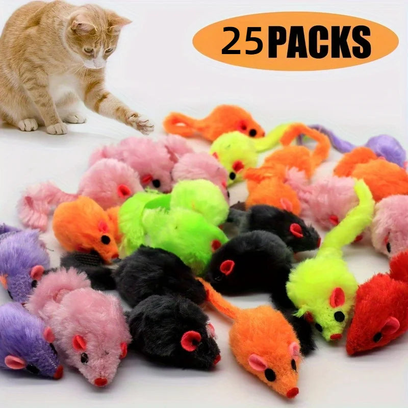 25 Pack Plush Little Mice Cat Toys Mouse Shaped cat Toys Interactive Mouse Toys Suitable for Aggressive Games Sports