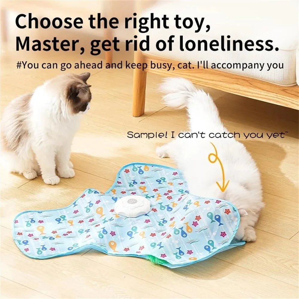 Motion Activated Smart Cat Toys Rechargeable Moving Concealed Feathers Pet Toy Cover Self Soothing Hide and Seek Toy