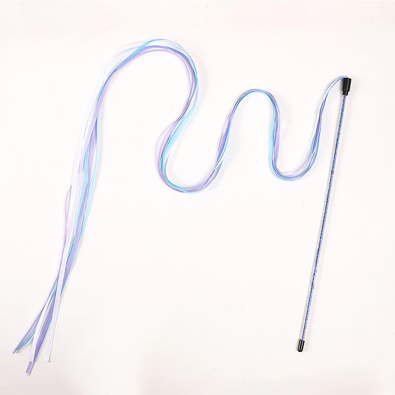 Interactive Cats Toys Long Satin Ribbon Cat Teaser Rod Toy Kitten Playing Teaser Wand Toy Cat Stick Toy