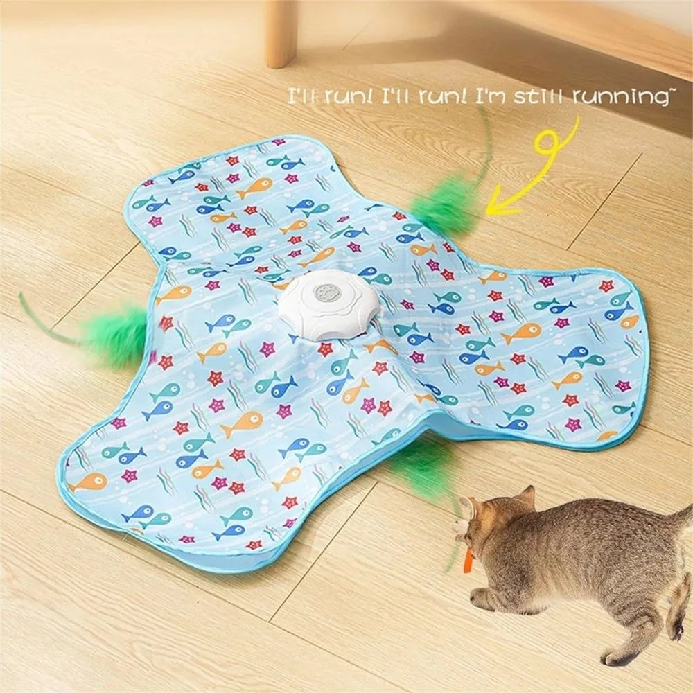 Motion Activated Smart Cat Toys Rechargeable Moving Concealed Feathers Pet Toy Cover Self Soothing Hide and Seek Toy