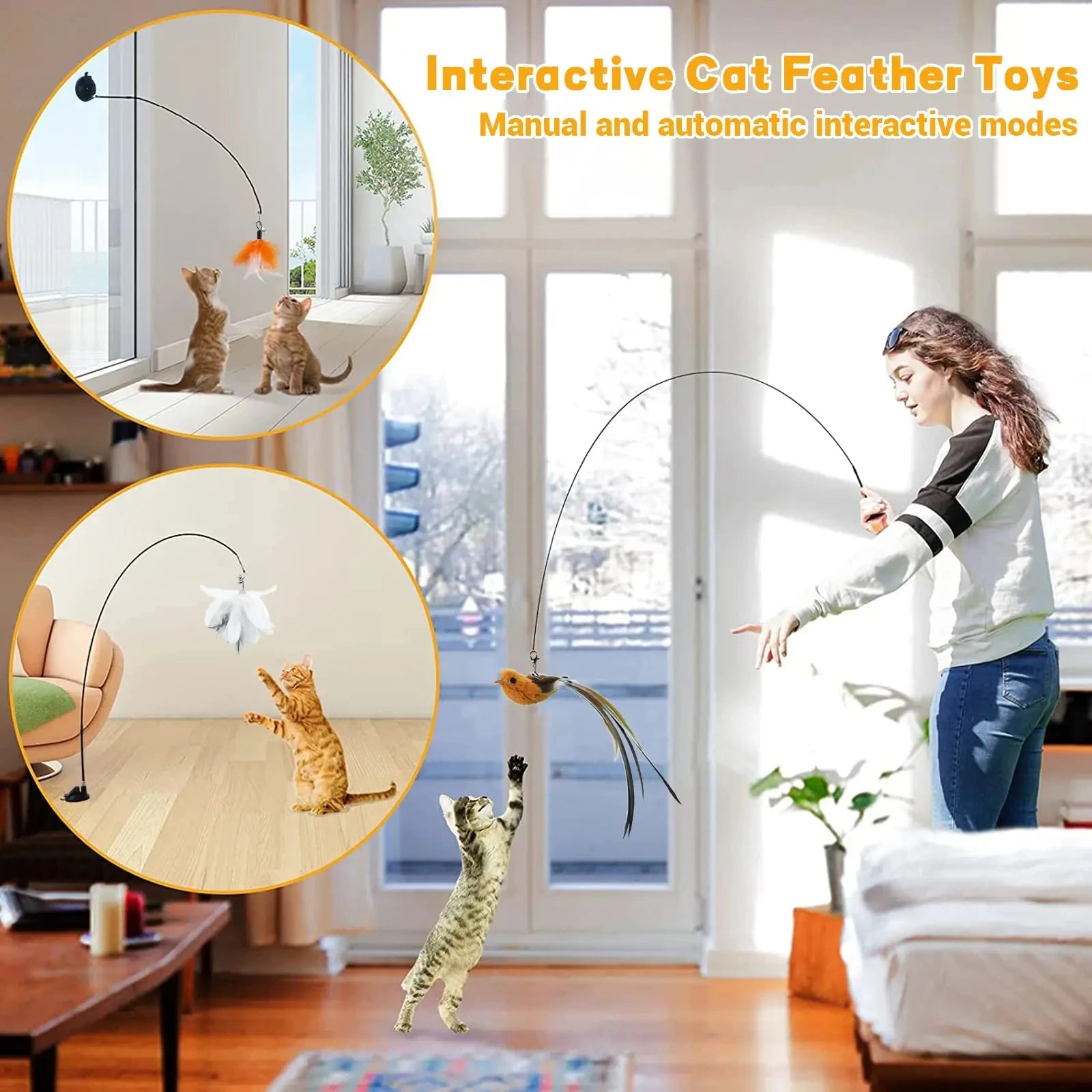 Feathers Wand Interactive Suction Cup Detachable 2 PCS Replacements