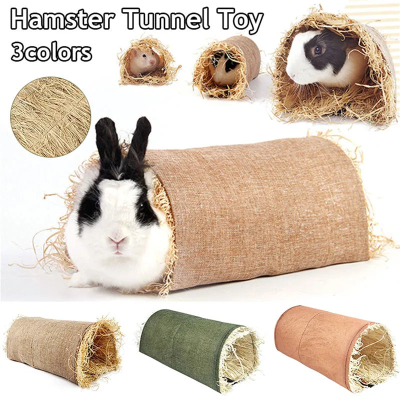 Guinea-Pig Rabbit Hideaway Toys Grass Straw Bunny Toy Tunnel Hamster Accessories for Chinchilla Ferret Rats Pets Accessories