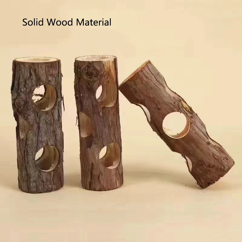 Hamster Natural Wooden Tunnels Tubes Bite-resistant Hideout Tunnel Molar Toy For Small Pet Toy Forest Hollow Tree Trunk
