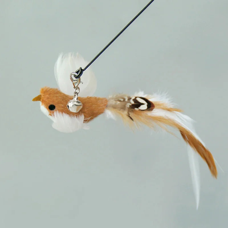 Handfree Bird/Feather Wand Bell Suction Cup Interactive Hunting Exercise