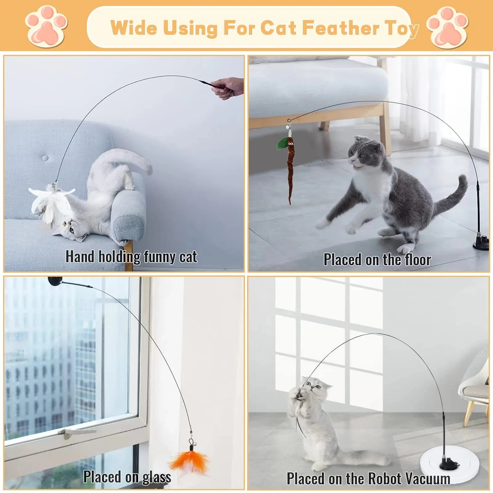 Feathers Wand Interactive Suction Cup Detachable 2 PCS Replacements