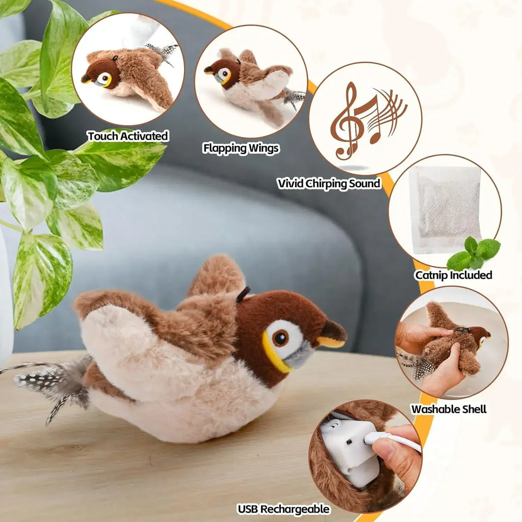 Simulated Bird Cat Toy Interactive Rechargeable Catnip Touch Activated Plush