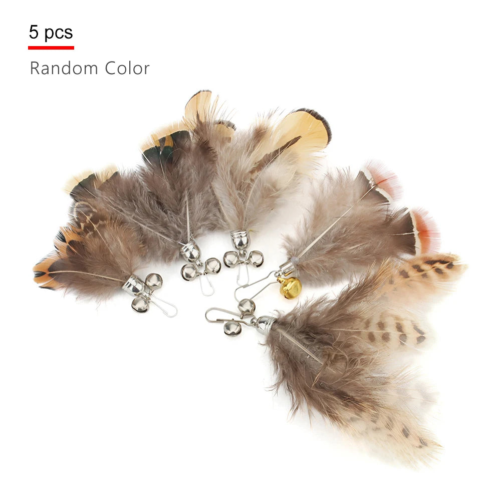 5pcs Small Replacement Head Fly Insect Cat Toy Accessories Funny Teaser Stick Interactive Wand Feather Bug Pet Toy