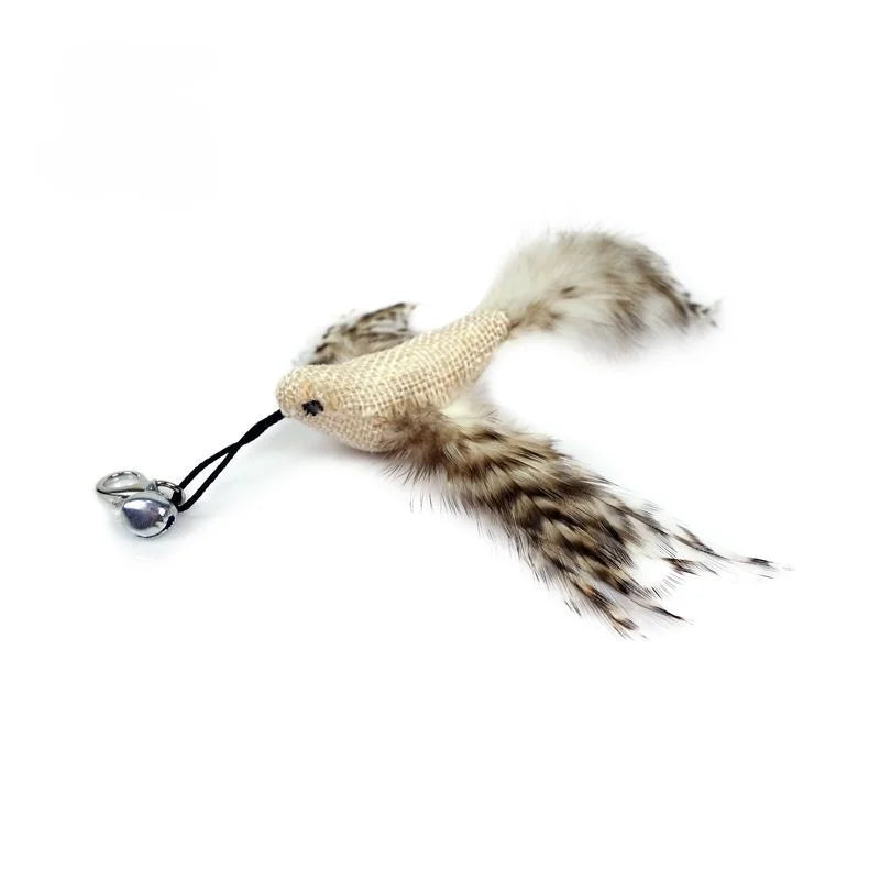 Handfree Bird/Feather Wand Bell Suction Cup Interactive Hunting Exercise