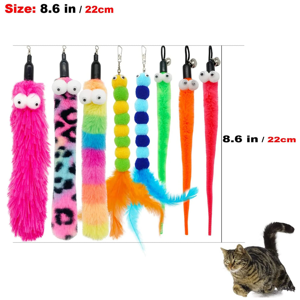 Cat Wand and Toy Feather Toy, Interactive Cat Toy, Fuzzy Wand and Feathers, Teaser Refills, 1 PC, 8 PCs