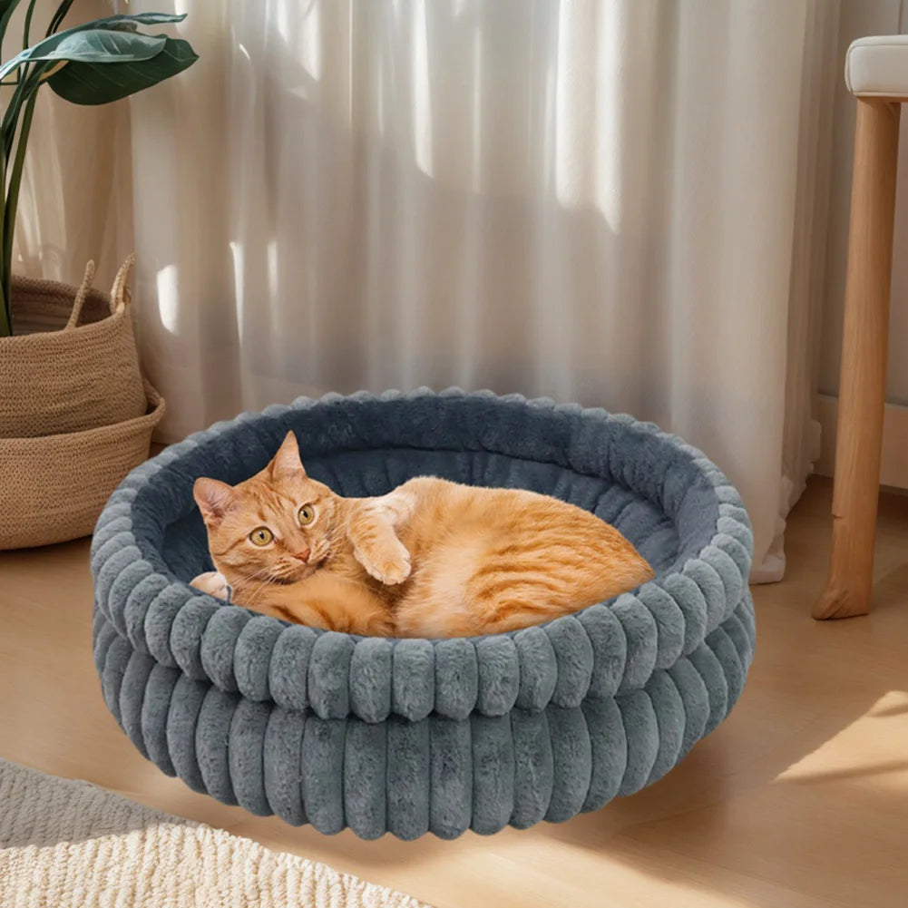 60CM Cat Bed Kitten Bed with Anti-Slip Bottom Dog Beds & Furniture Soft Plush Fur Pet Bed Load Capacity of 15 Kg for Indoor