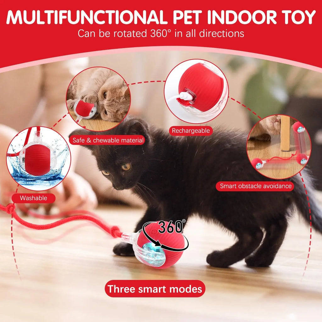 Cat Interactive Ball Toy 3 Mode Automatic Rolling Ball Faux Tail Rechargeable Smart Pet Electric Toy Cat Training Imitate Mouse