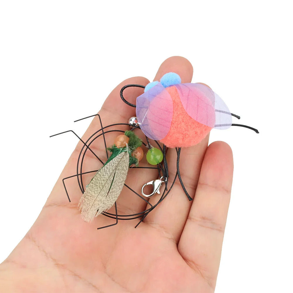 5pcs Small Replacement Head Fly Insect Cat Toy Accessories Funny Teaser Stick Interactive Wand Feather Bug Pet Toy