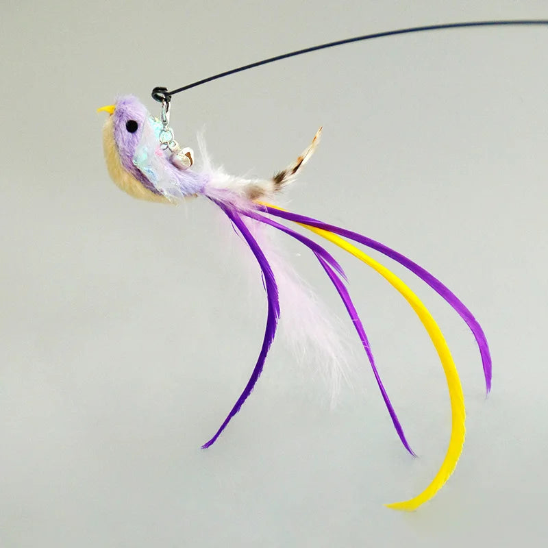Handfree Bird/Feather Wand Bell Suction Cup Interactive Hunting Exercise