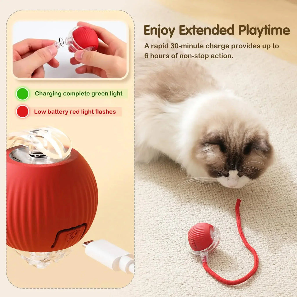 Rechargeable Smart Pet Interactive Toy,Cat Interactive Ball Toy, Automatic Rolling Ball with Tail, , Intelligent Mouse for Cat