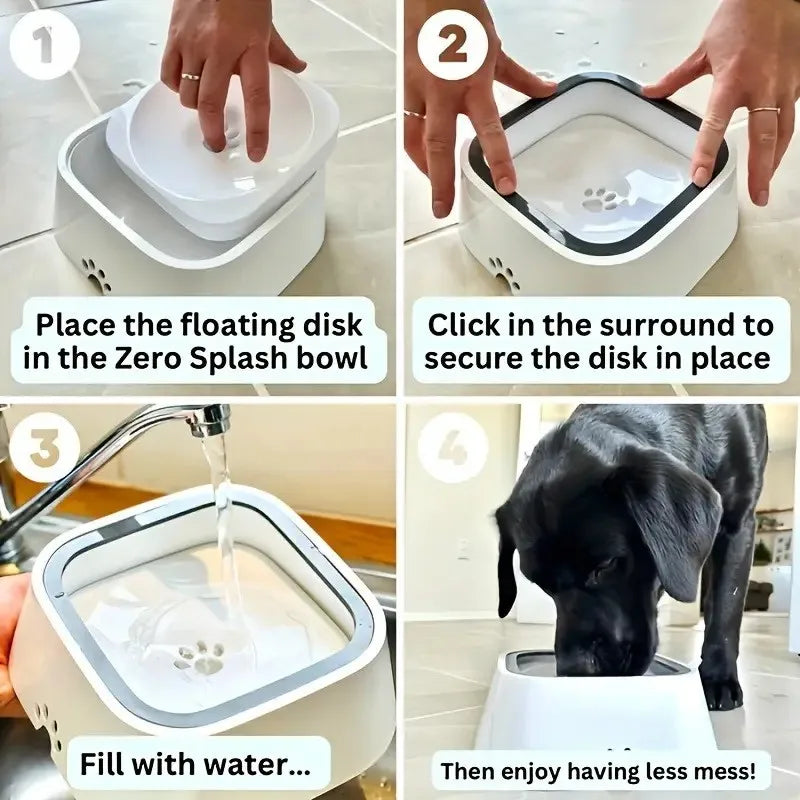 Spill-Proof Pet Water Bowl, Non-Slip Base, Floating Filter, Clear Design, No Batteries, for Dogs, Travel, Water Station