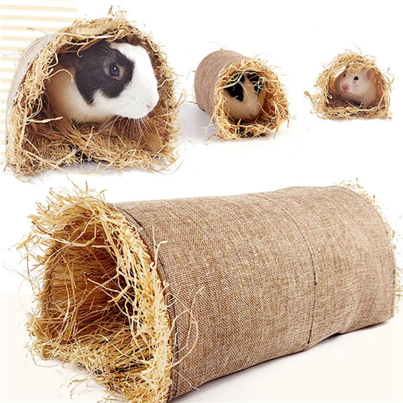 Rabbit Hideaway Toy Grass Straw Bunny Toy Tunnel Hamster Accessories for Guineapig Chinchilla Ferret Rats Rodent Animal Pet Cage