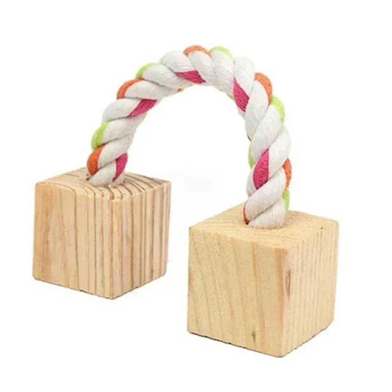 Cute Rabbit Roller Toys Natural Wooden Pine Dumbells Unicycle Bell Chew Toys for Guinea Pigs Rat Small Pet Molars Supplies New