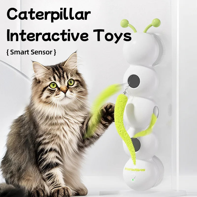 Popular Pet Cat Electric Caterpillar Cat Teasing Stick Toy Feather Tail Intelligent Sensor Self-Pleasure to Relieve Boredom