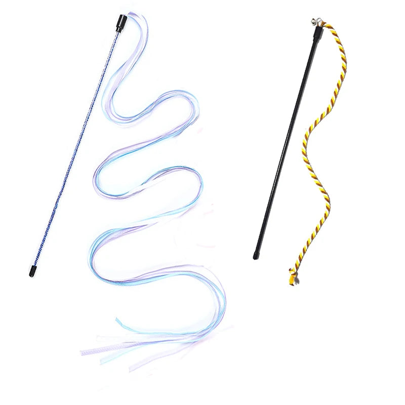 Interactive Cats Toys Long Satin Ribbon Cat Teaser Rod Toy Kitten Playing Teaser Wand Toy Cat Stick Toy