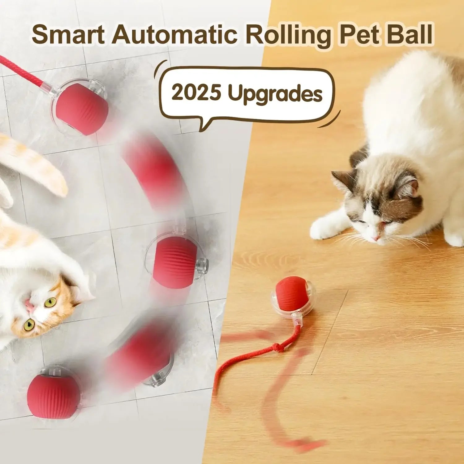 Rechargeable Smart Pet Interactive Toy,Cat Interactive Ball Toy, Automatic Rolling Ball with Tail, , Intelligent Mouse for Cat