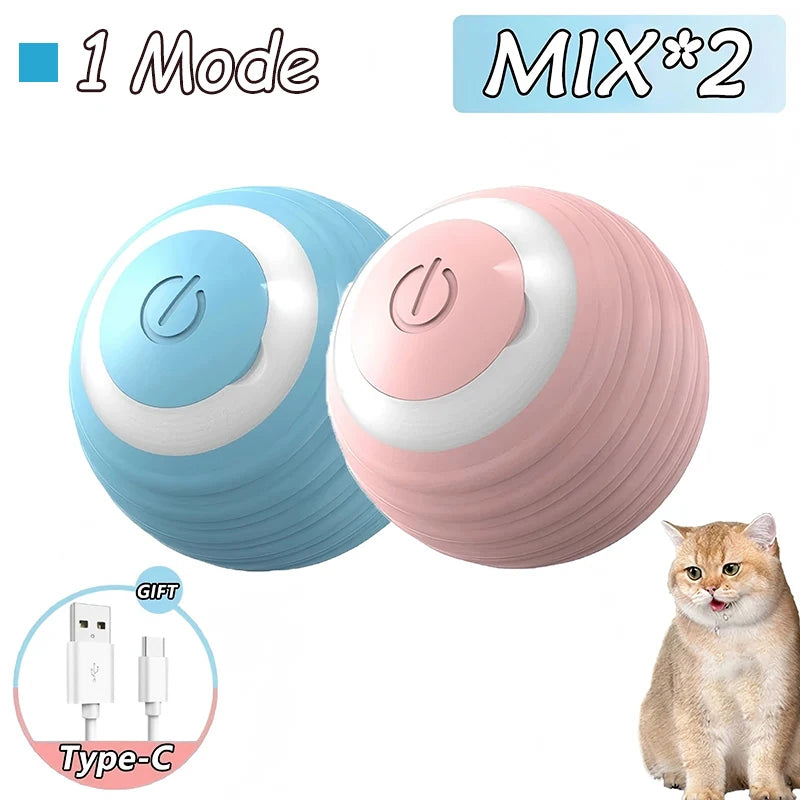 2Pcs Cat Interactive Ball Toys Automatic Rolling Ball Faux Tail Rechargeable Smart Pet Electric Toy Cat Training Imitate Mouse