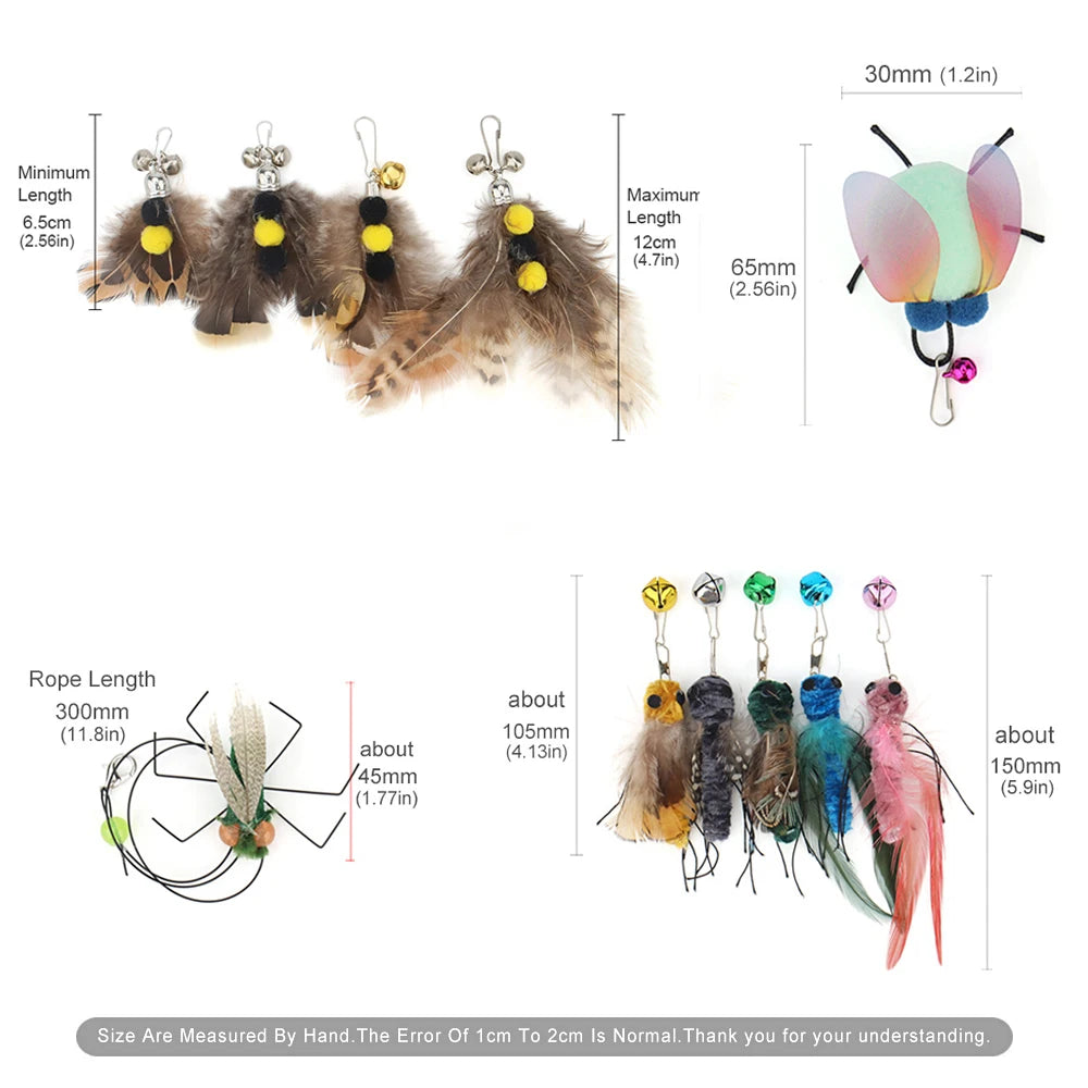 5pcs Small Replacement Head Fly Insect Cat Toy Accessories Funny Teaser Stick Interactive Wand Feather Bug Pet Toy
