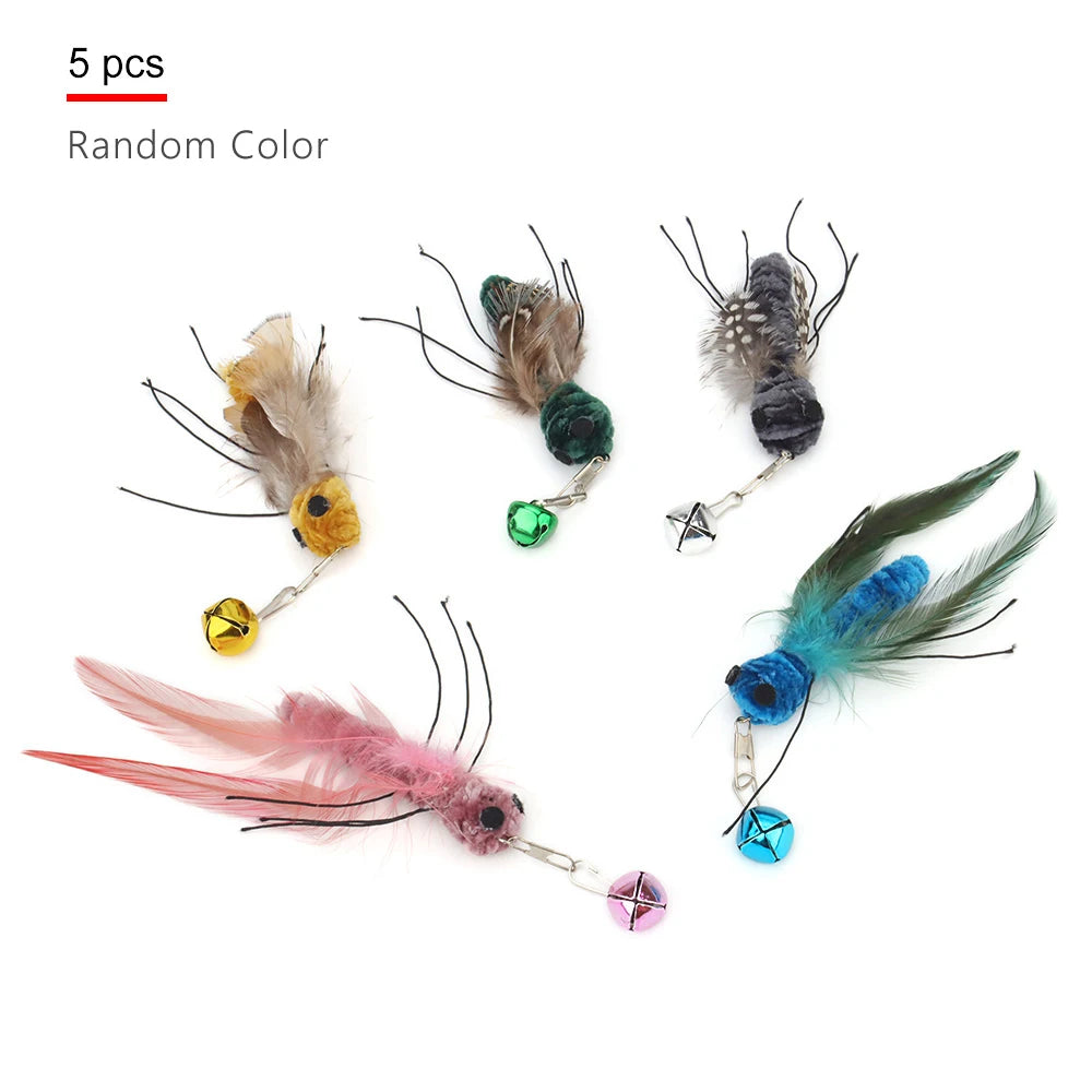 5pcs Small Replacement Head Fly Insect Cat Toy Accessories Funny Teaser Stick Interactive Wand Feather Bug Pet Toy
