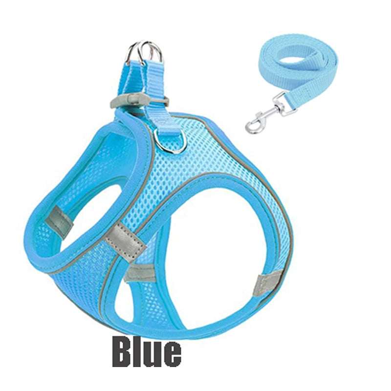 XXXS-L Reflective Pet Harness Dogs Strap with Leash Adjustable Harness Vest Breathable Collars for Chihuahua Small Large Dogs
