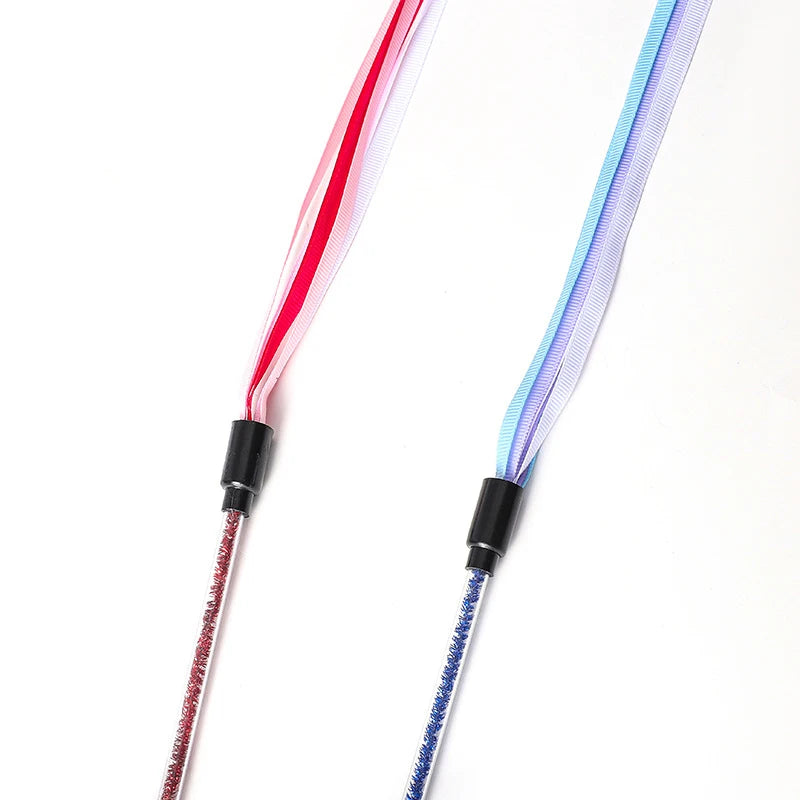 Interactive Cats Toys Long Satin Ribbon Cat Teaser Rod Toy Kitten Playing Teaser Wand Toy Cat Stick Toy