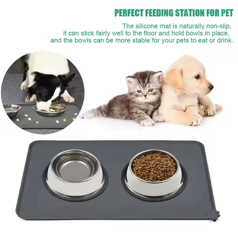 Silicone Pet Food Mat Washable Non-Slip Dog Bowl Mat Waterproof For Dogs Cats Food Water Feeding Mat Anti-Spill Floor Protect