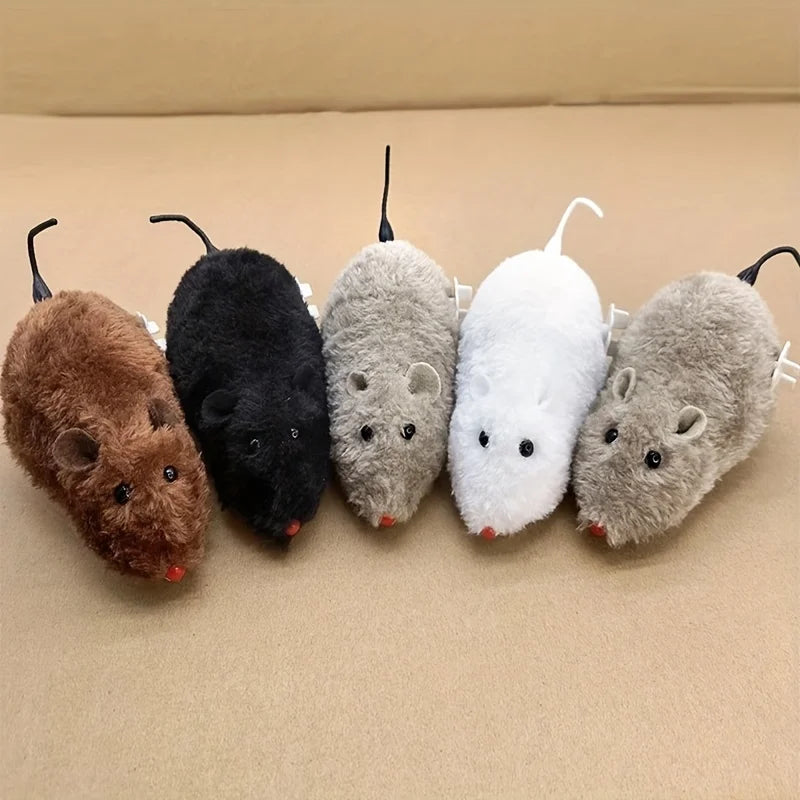 1/5pcs Interactive Plush Wind-Up Mouse Mechanical Moving