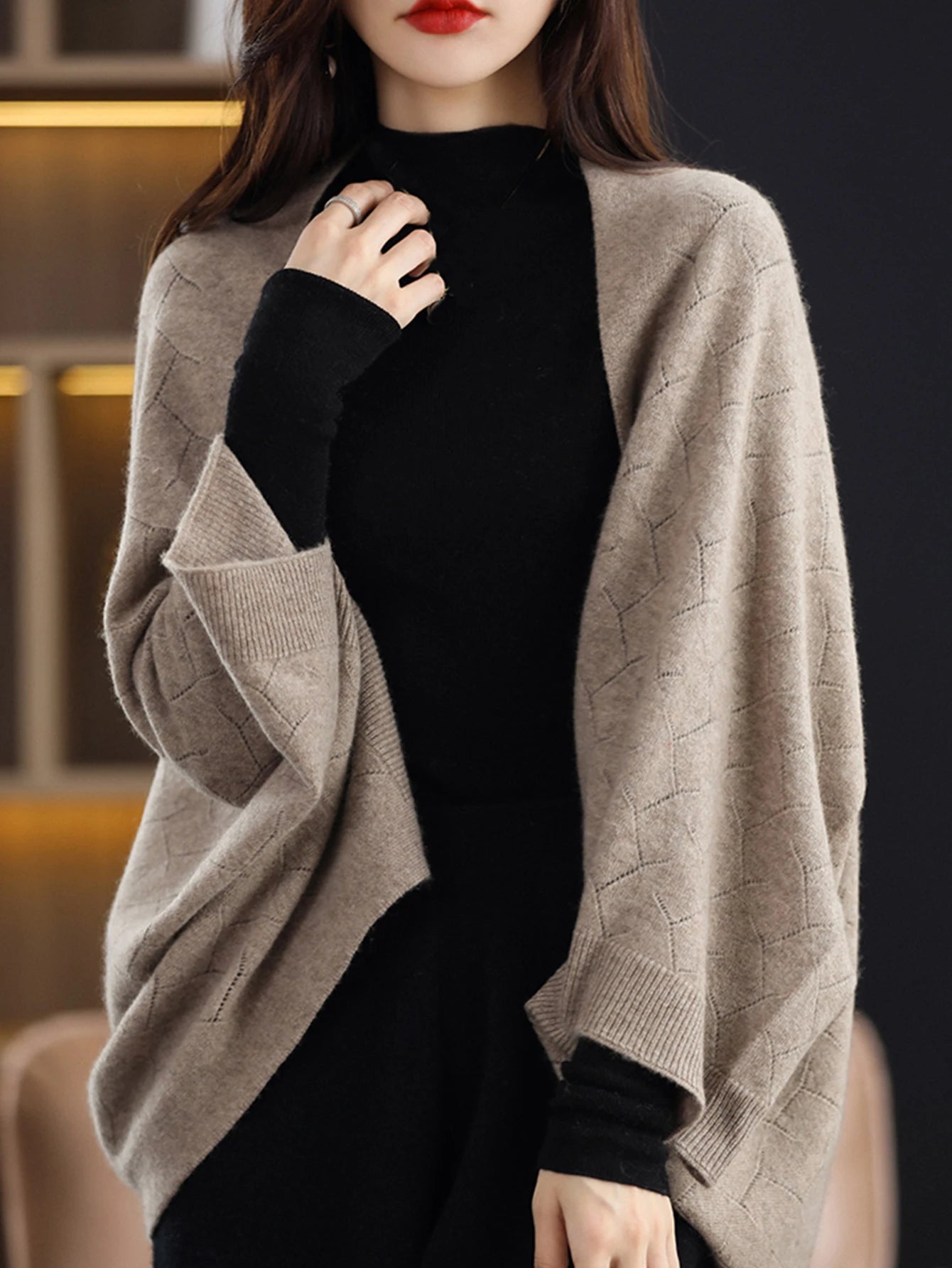 100% Merino Wool Poncho Cardigan