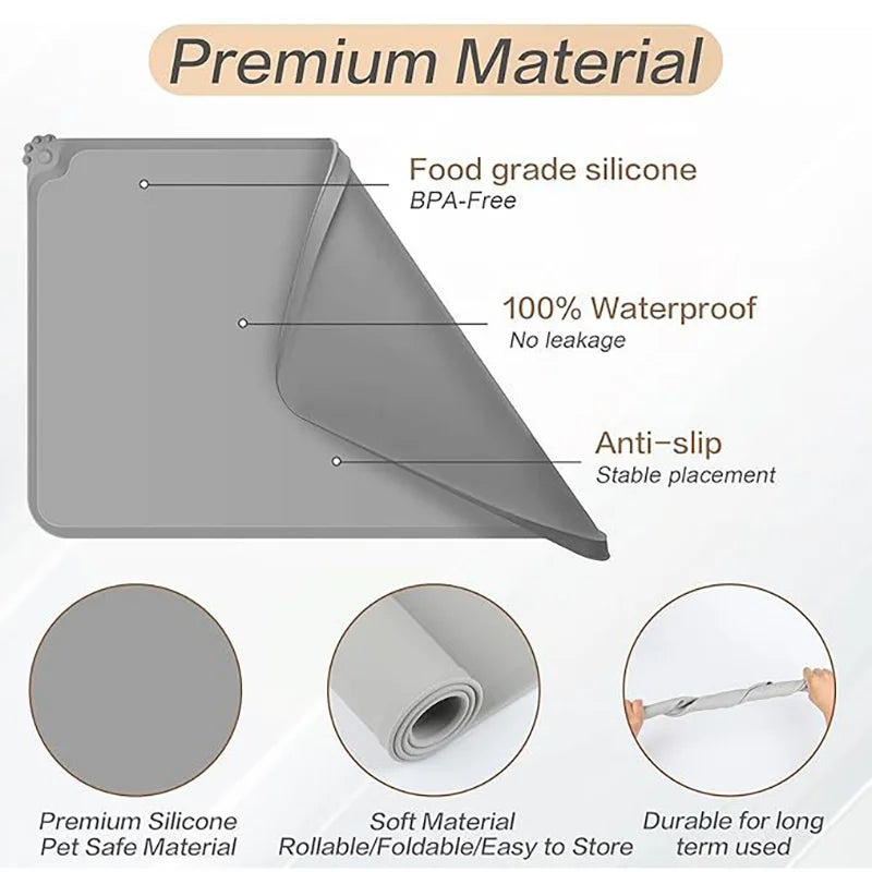 Silicone Pet Food Mat Washable Non-Slip Dog Bowl Mat Waterproof For Dogs Cats Food Water Feeding Mat Anti-Spill Floor Protect