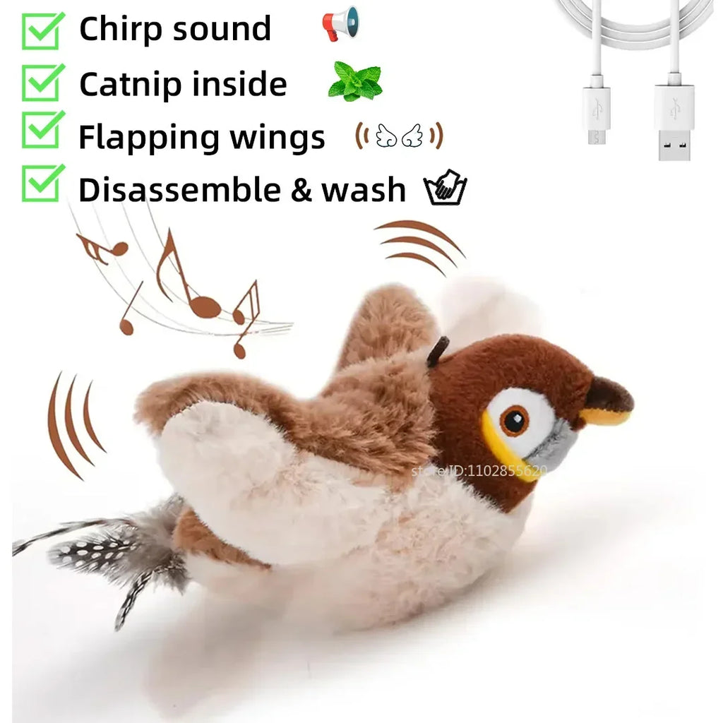 Simulated Bird Cat Toy Interactive Rechargeable Catnip Touch Activated Plush