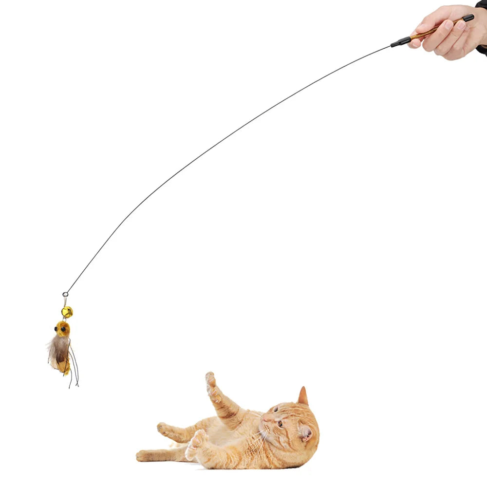 5pcs Small Replacement Head Fly Insect Cat Toy Accessories Funny Teaser Stick Interactive Wand Feather Bug Pet Toy