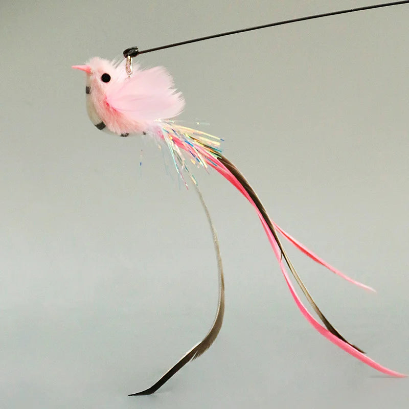 Handfree Bird/Feather Wand Bell Suction Cup Interactive Hunting Exercise